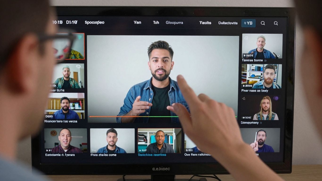 Person interacting with video playback interface.