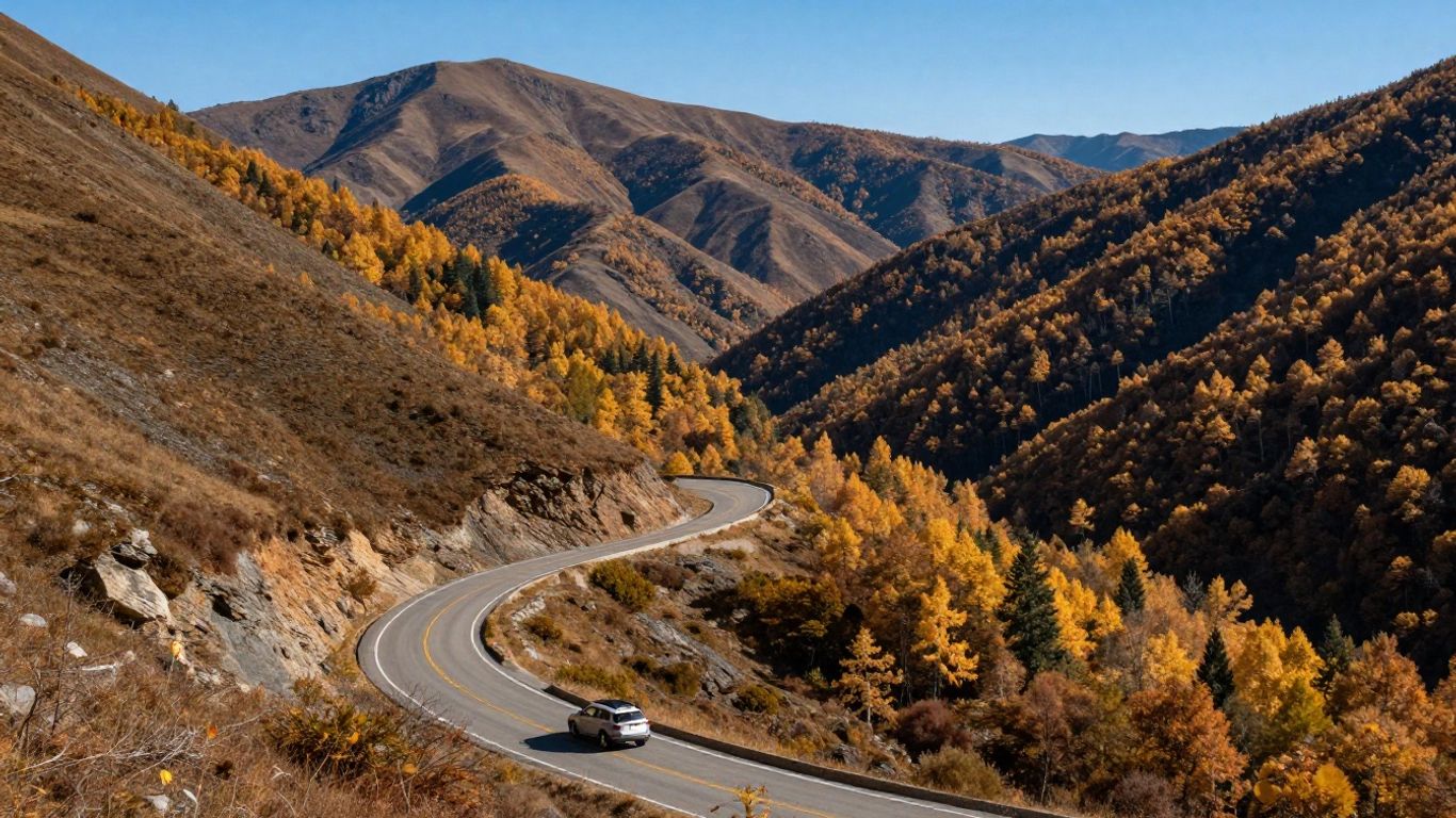 Mountain road winding through an American national park