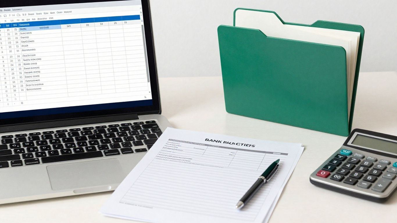 Bank statement PDF beside spreadsheet