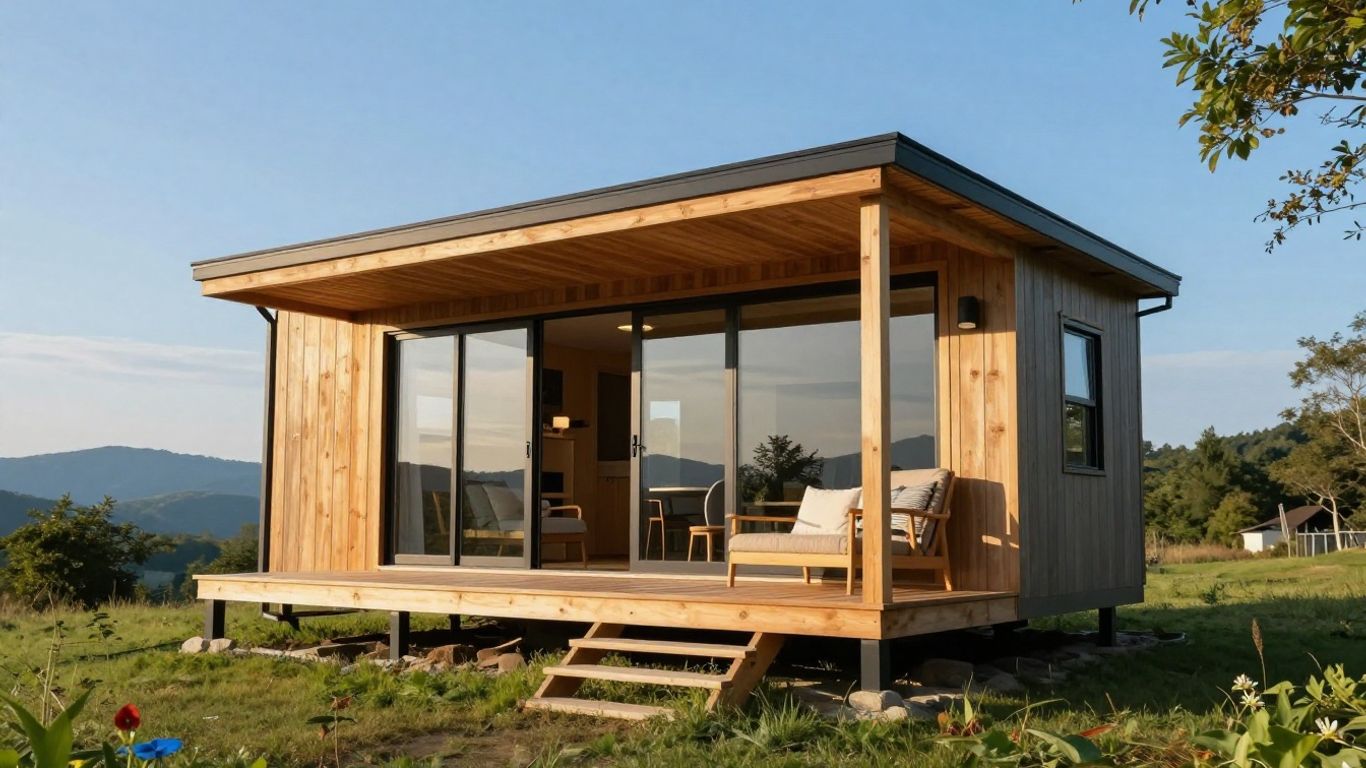 Virginia tiny home in a sunny landscape.