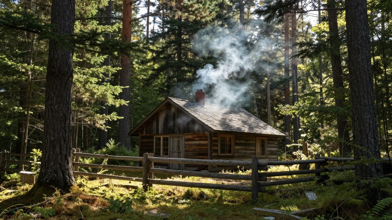 Off-grid cabin in a Maine forest