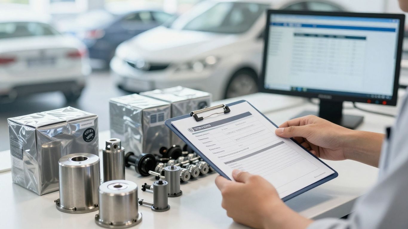 Mechanic comparing Chrysler replacement parts