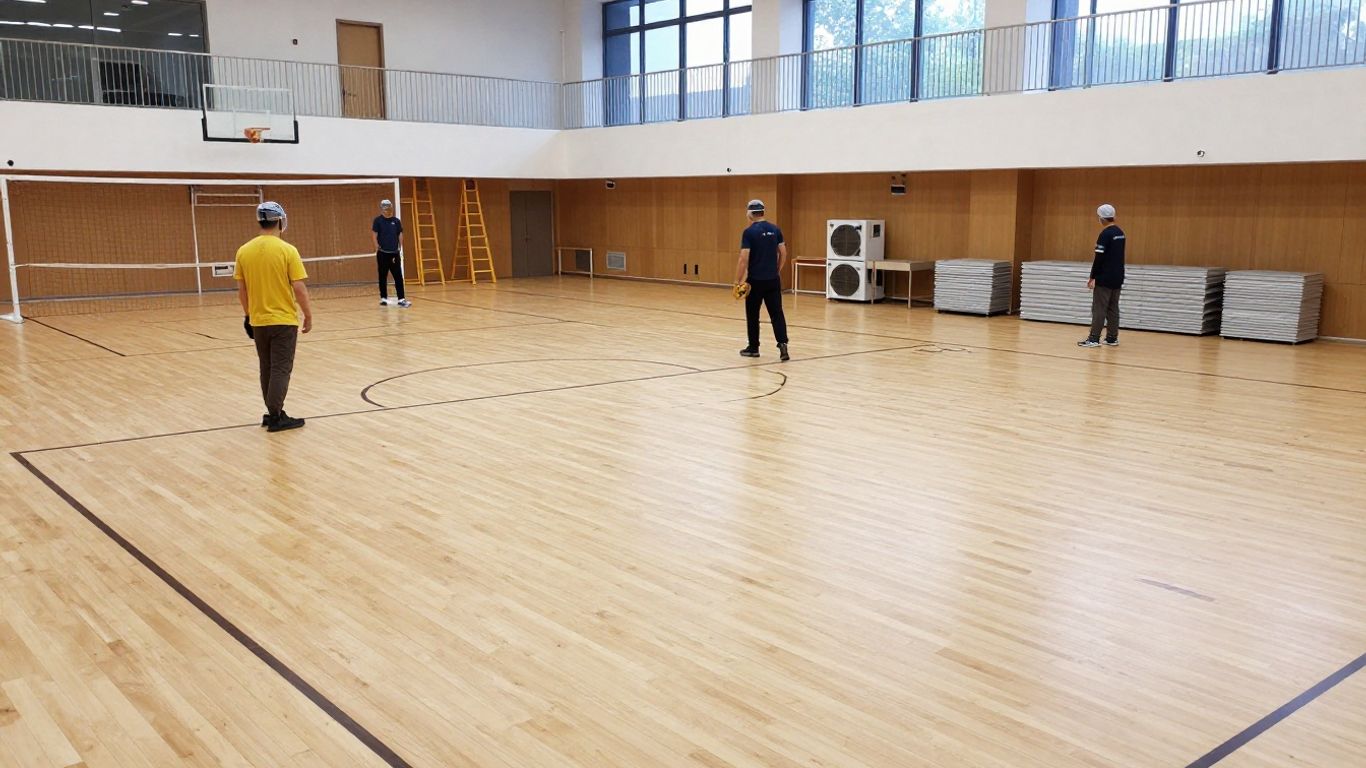 Safe flooring installation inside school sports hall