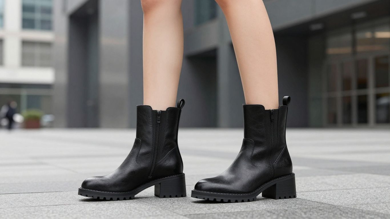 Ghete Palladium dama pe fundal urban modern.