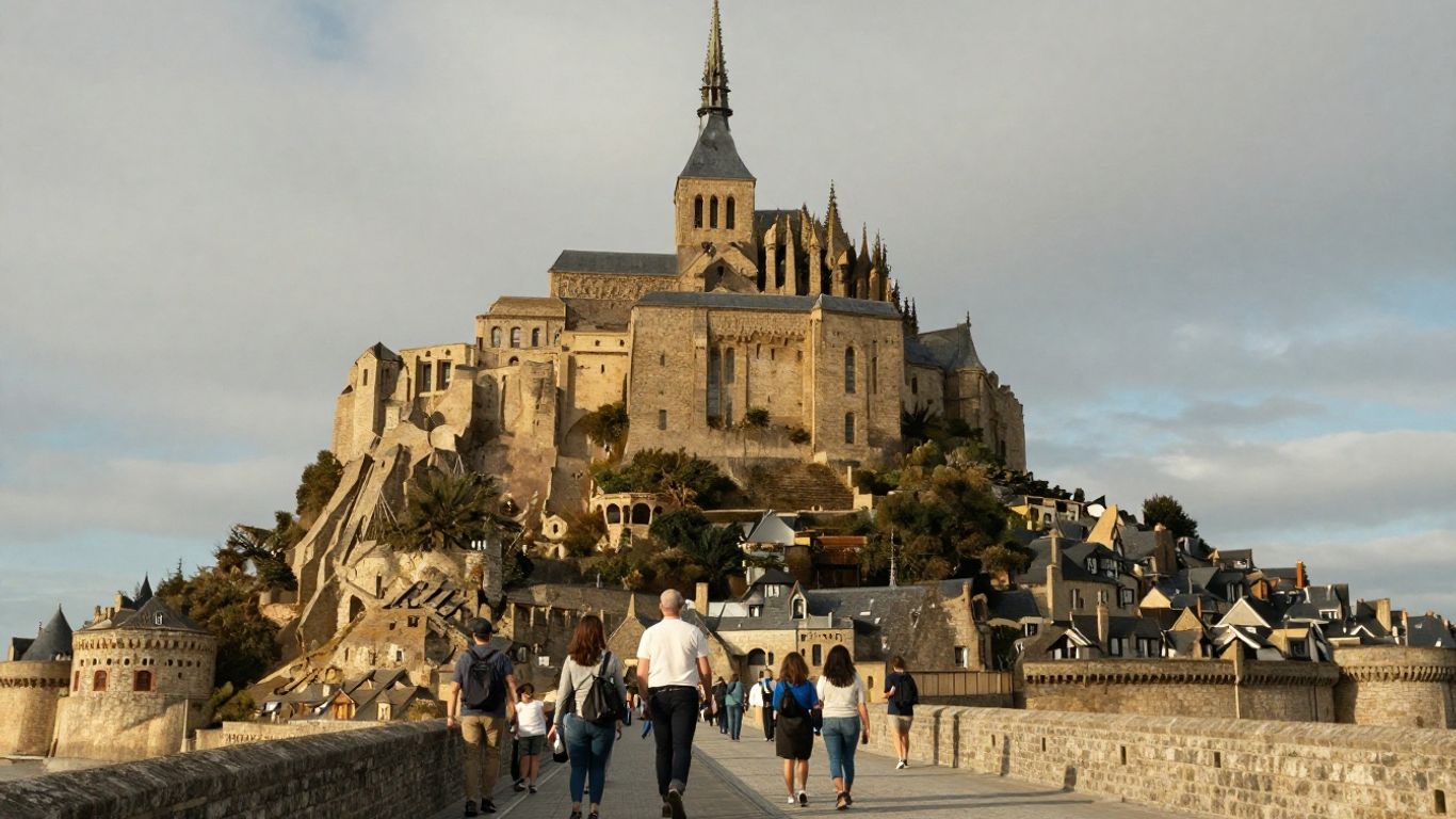 Stone ramparts overlooking Mont Saint-Michel bay