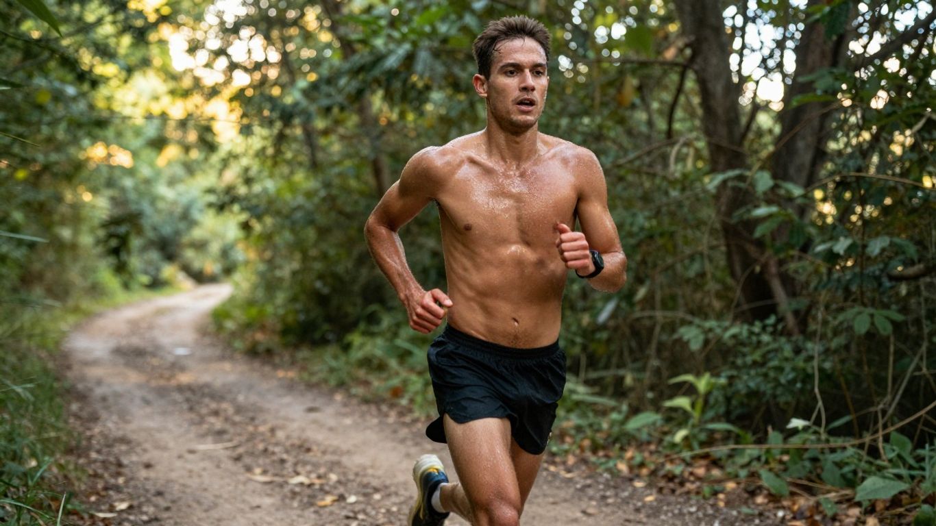 Athlete running on a trail, fueled by endurance.