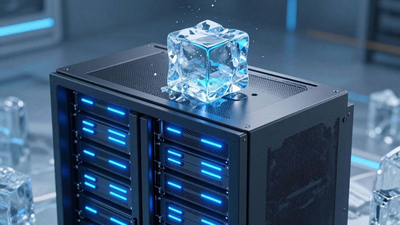 IceDrive cloud storage server rack with ice cube.