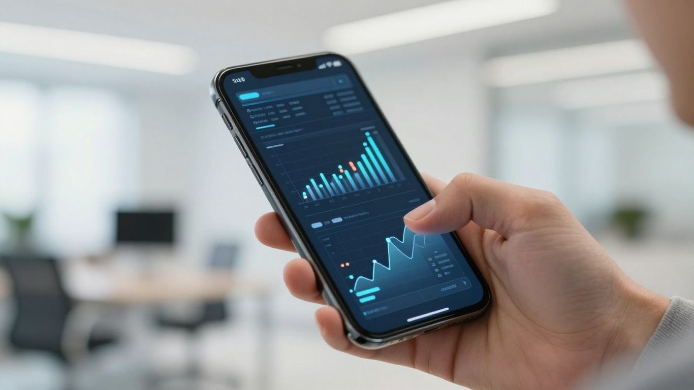 Smartphone displaying abstract data points.