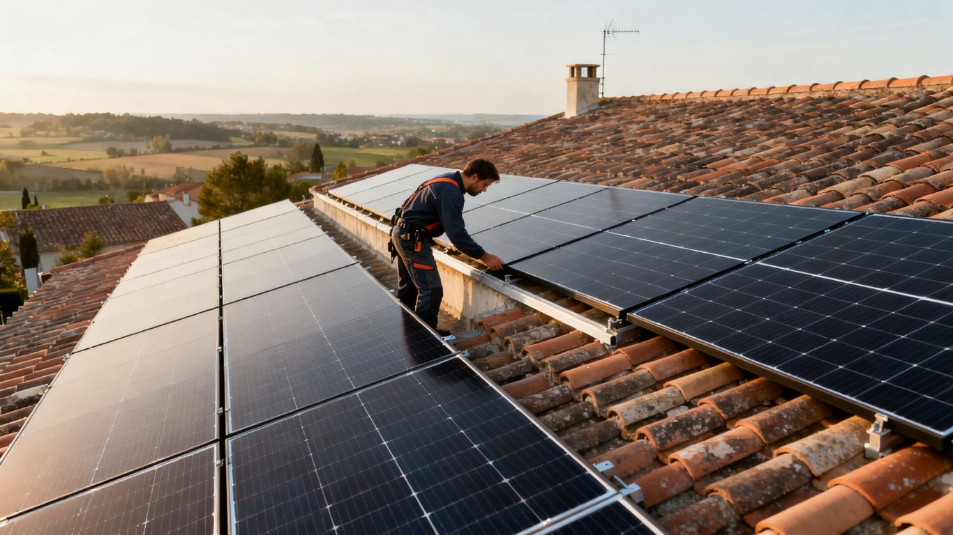 Modules photovoltaïques installés sur une toiture française