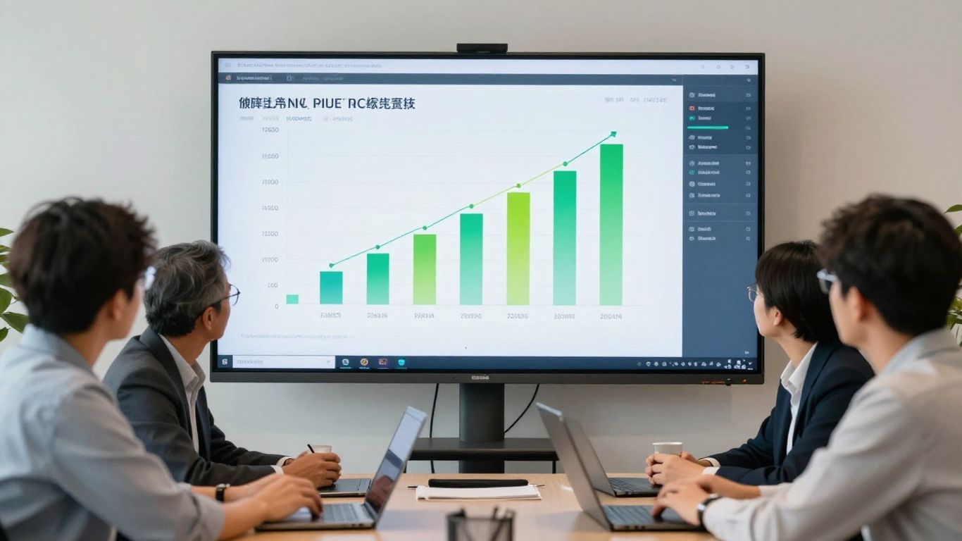 Analytics graphs on a professional computer screen