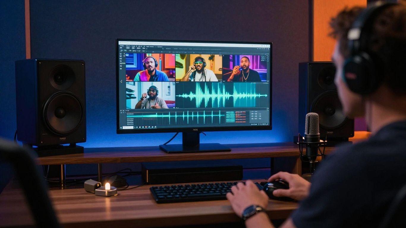 Independent artist editing colorful music visuals
