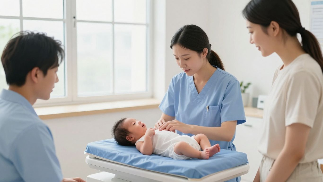 Profesional sanitario pesando a un bebé