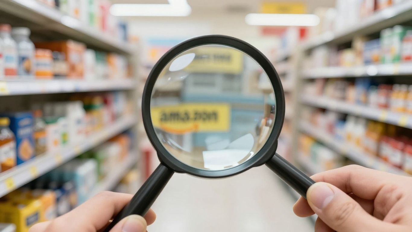 Magnifying glass over Amazon product listing