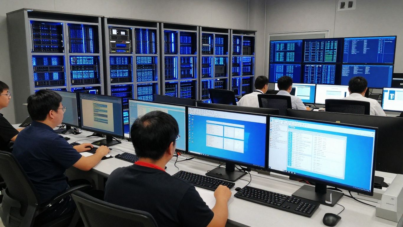 Technicians monitoring distributed business systems