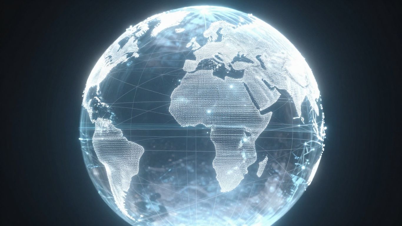 Globo terráqueo con conexiones, indicando alcance global.