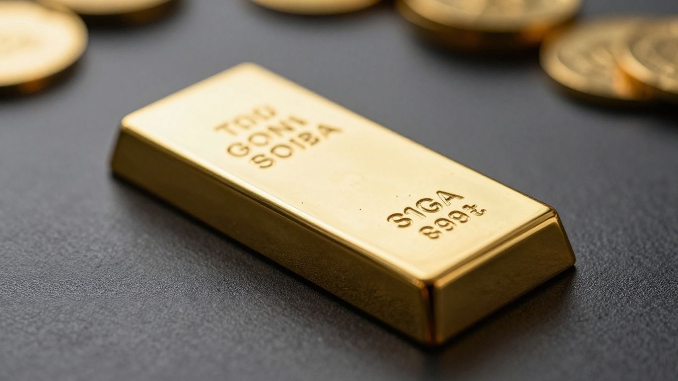 Lingot d'or brillant sur fond sombre.