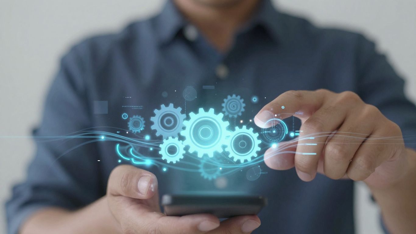 Hands interacting with automated affiliate marketing interface.