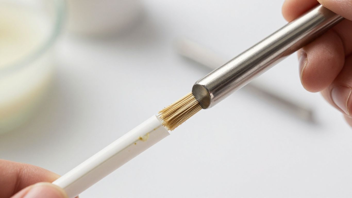 Brush cleaning a stainless steel straw.