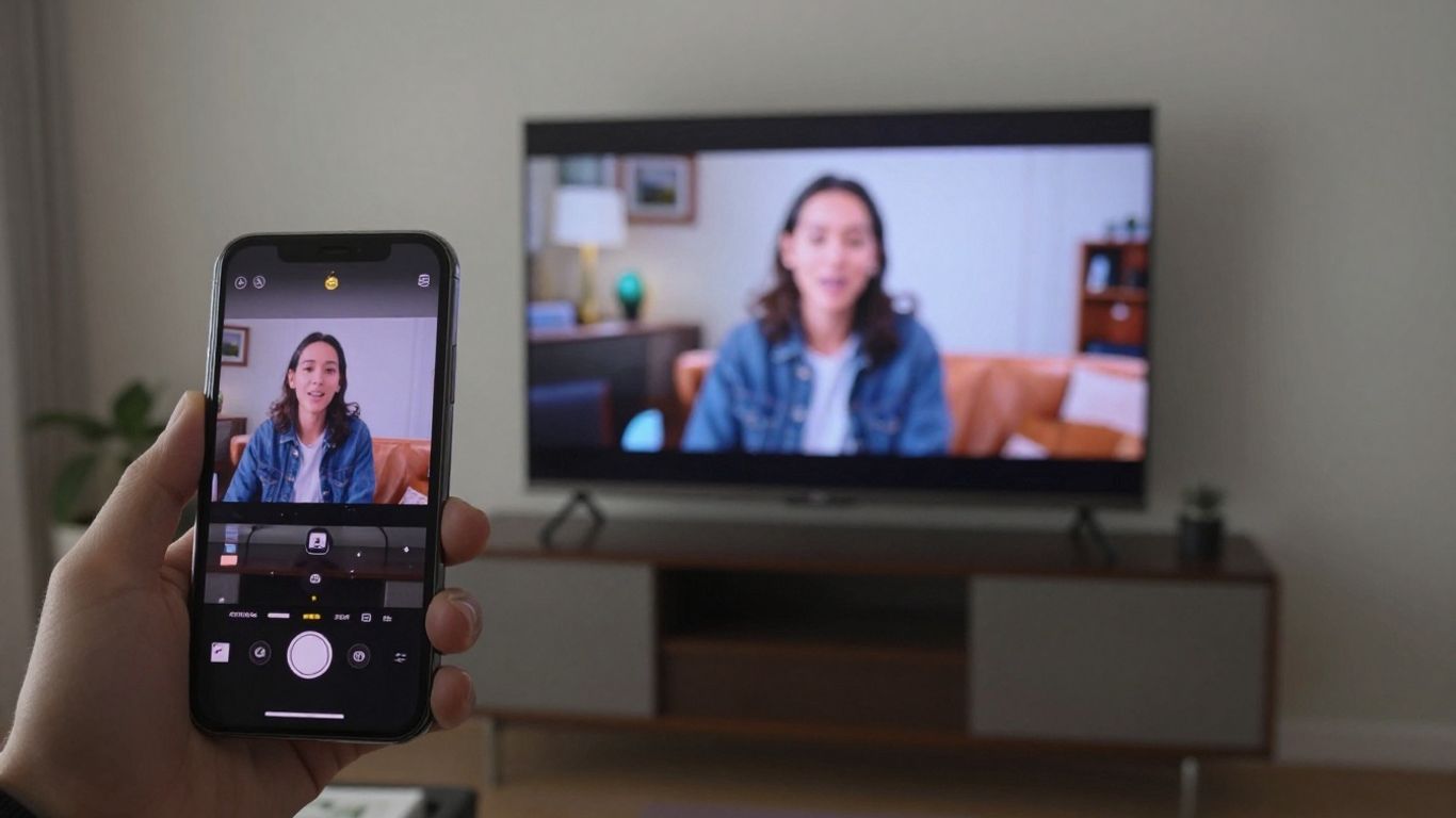 Celular conectado à TV via Bluetooth para transmitir conteúdo.