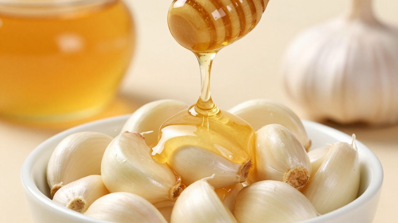 Garlic and honey ingredients for health benefits.