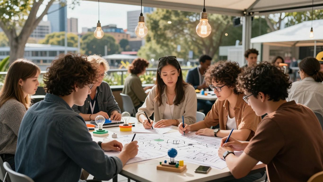 Australian education entrepreneurs collaborating on innovative ideas.