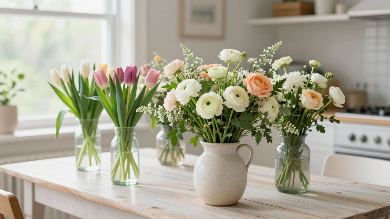 Pastel seasonal flowers in a bright Altona home