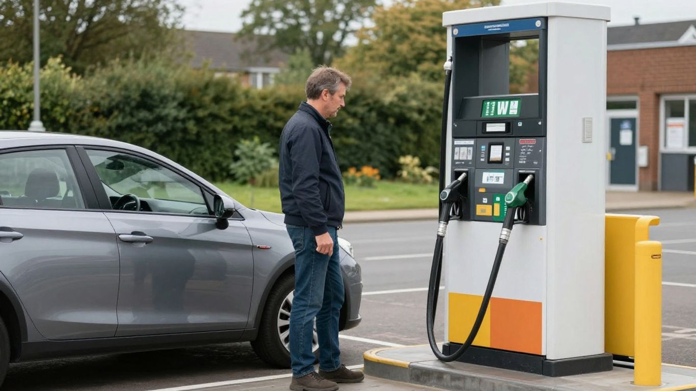 Driver safely positioned beside a petrol pump