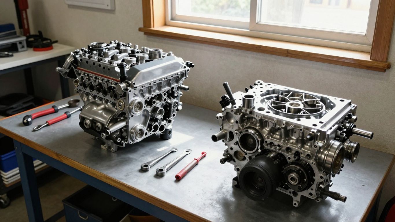 Used Toyota and Nissan engines in a workshop.