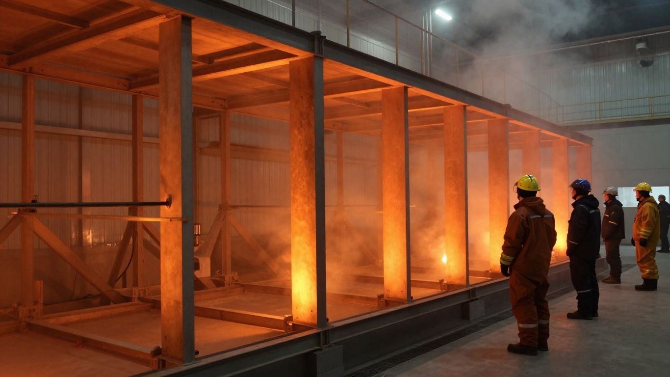 Steel frame under controlled fire exposure