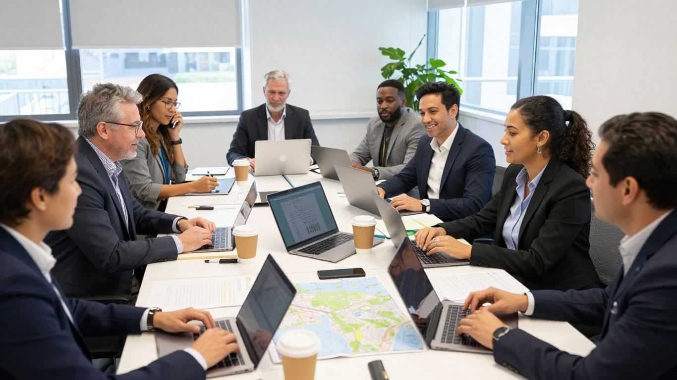 Colleagues discussing cultural orientation in a bright office