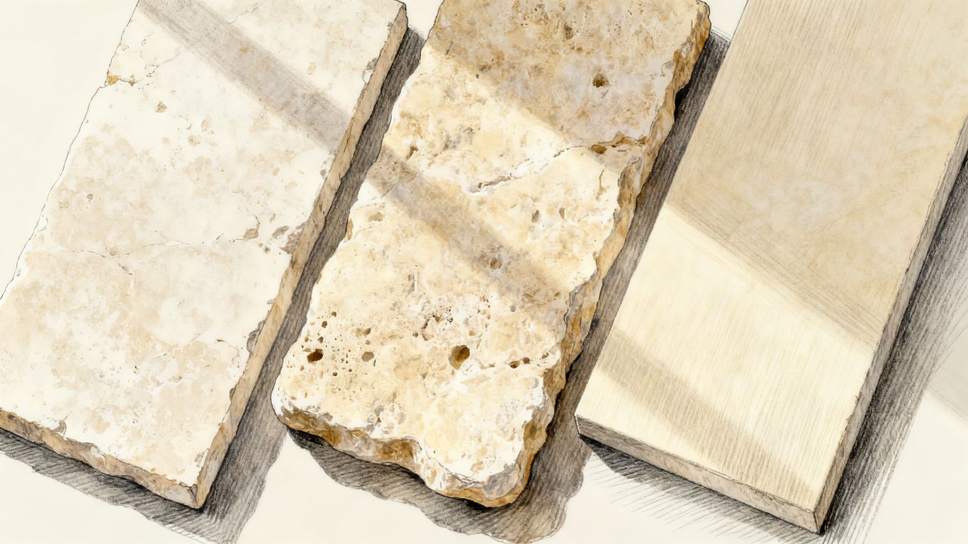 Honed and tumbled travertine surface finishes