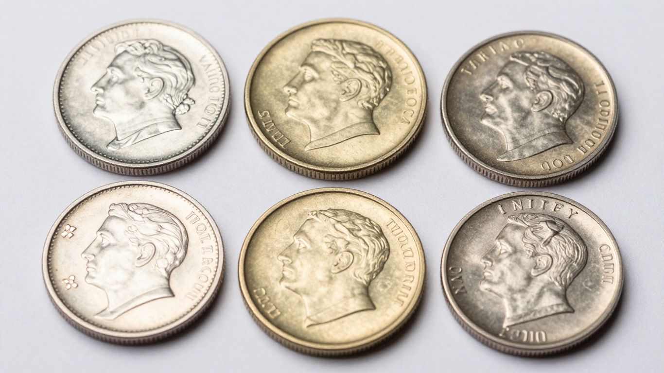 Collection of clear coin capsules with coins inside.