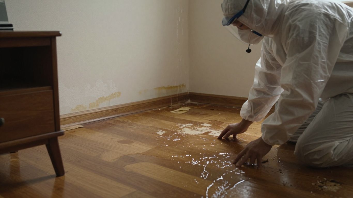 Water damage in a home living room.