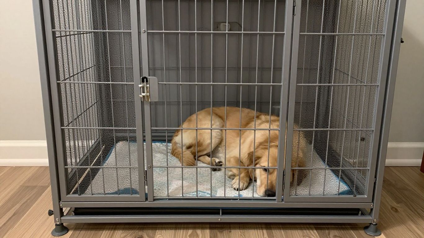 Safe, airy crate setup in a bright room