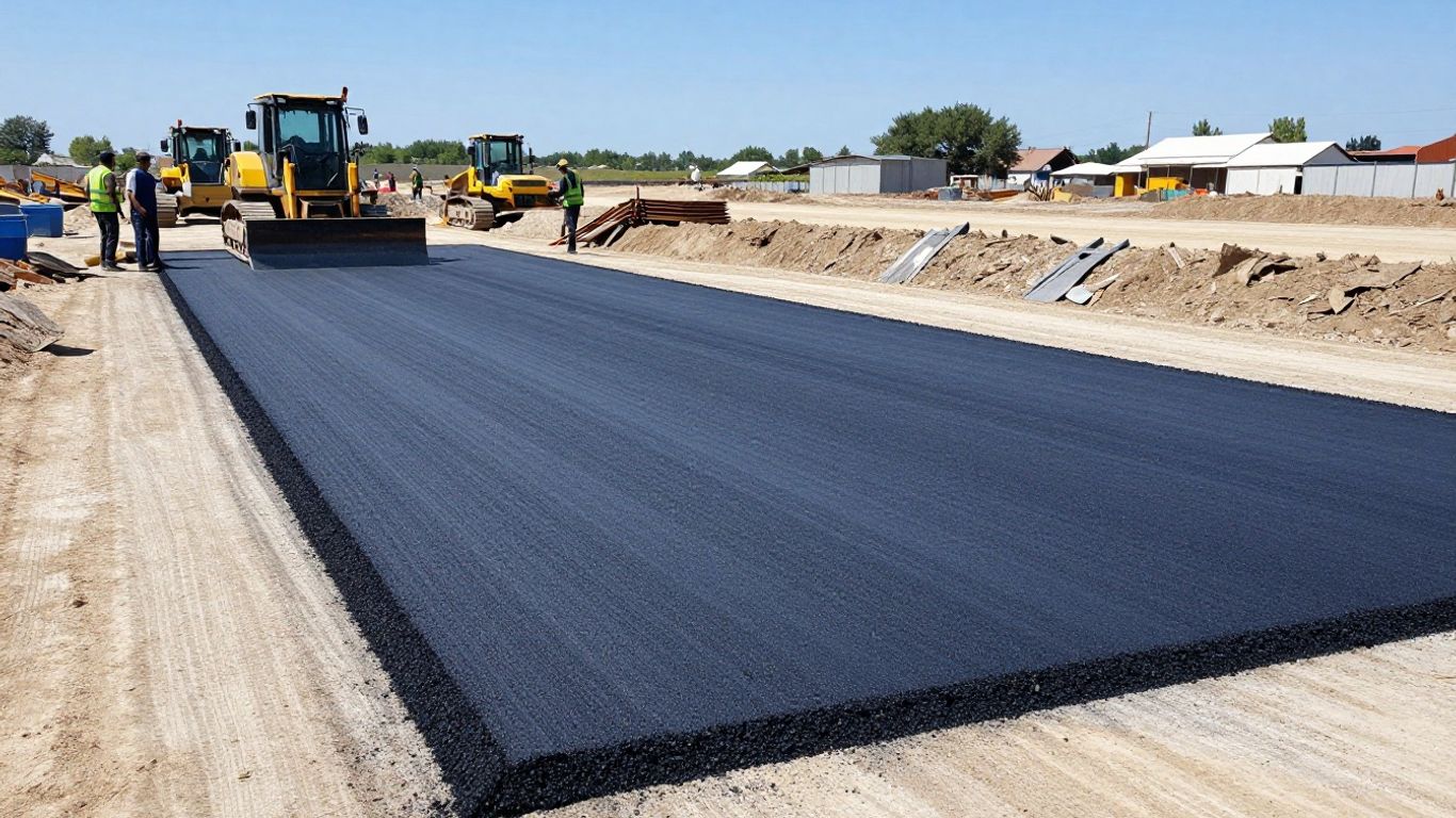 Paving contractors working on a hot, sunny day.