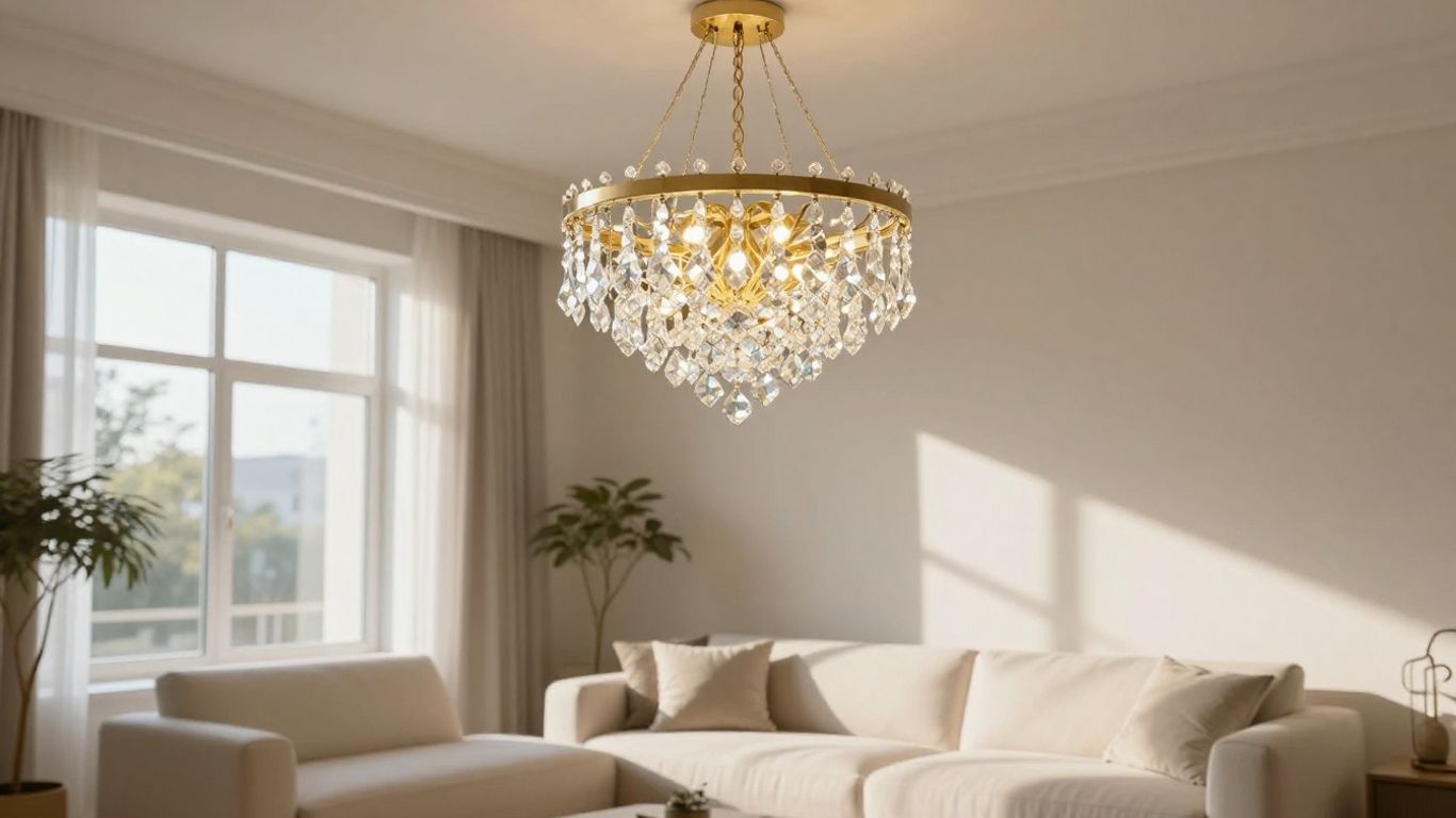 Small chandelier in a modern living room.