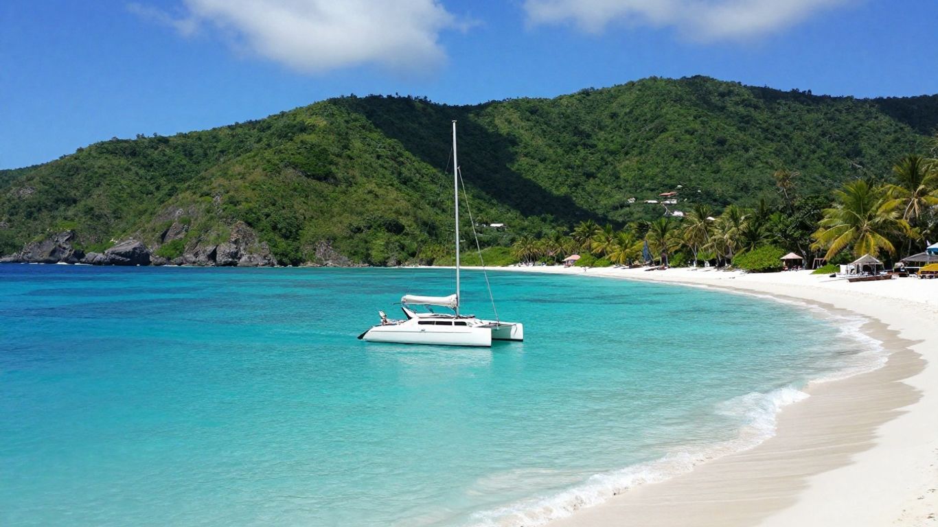 Sailing yachts in a tropical bay