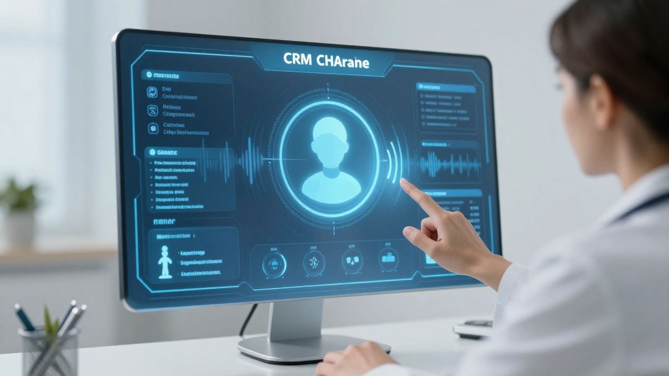 Healthcare professional using voice AI with CRM and EHR.