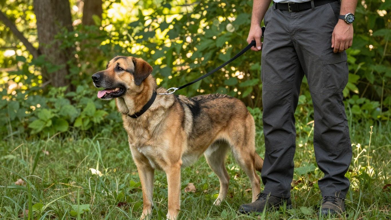 Dog and handler training outdoors in Tennessee summer.