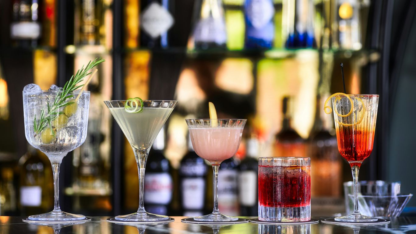 Cocktails with colorful garnishes