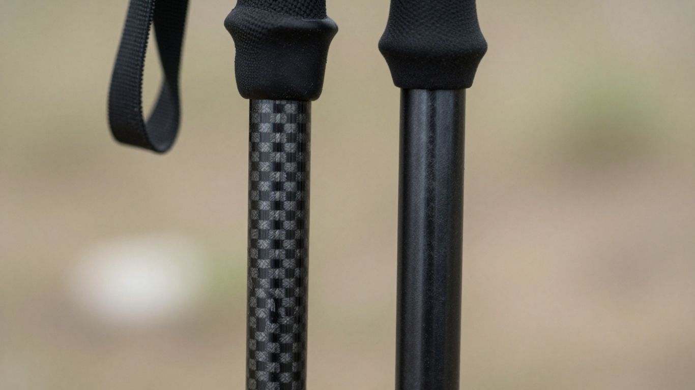 Trekkingstöcke aus Carbon und Aluminium nebeneinander