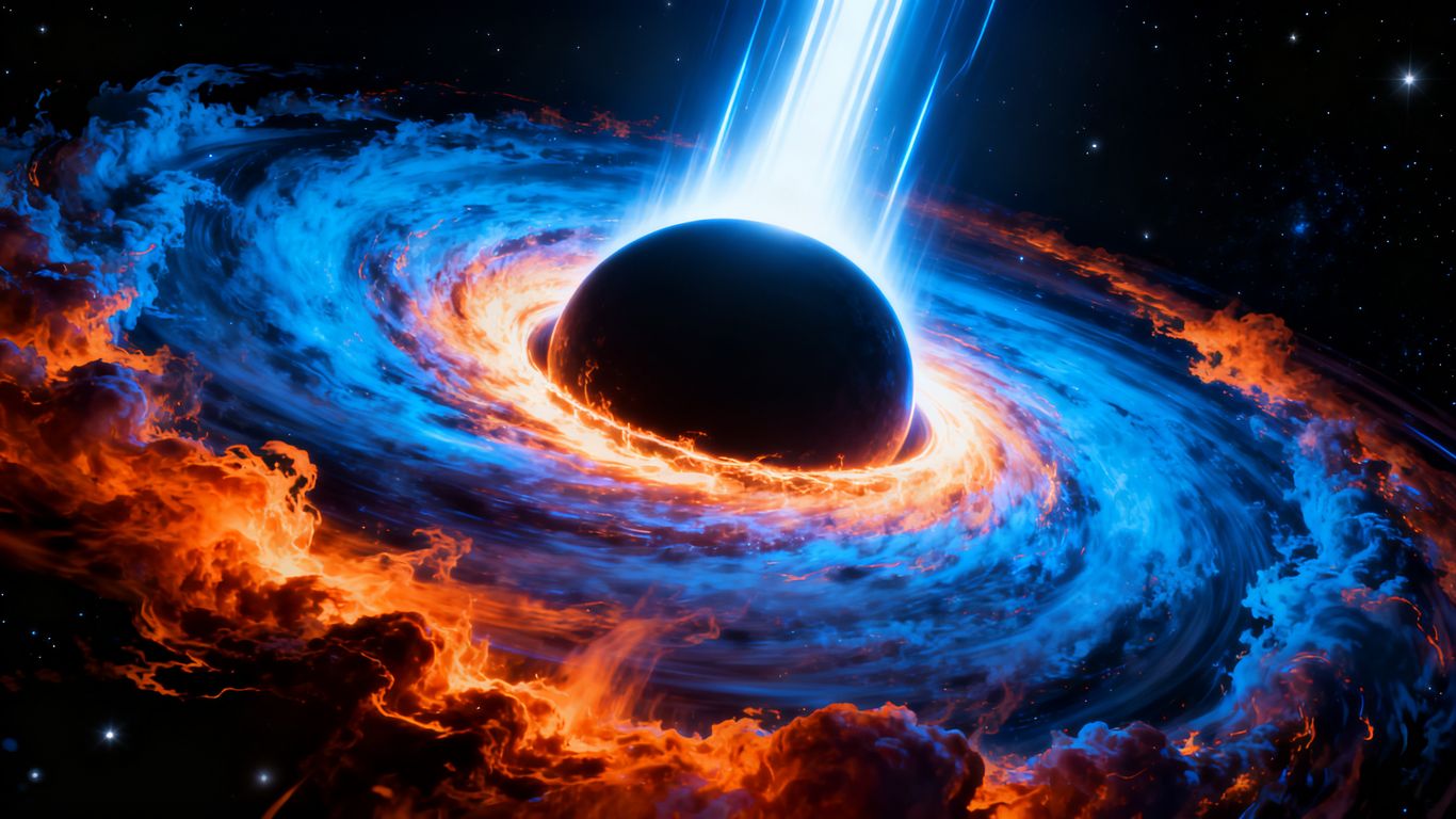 Photographic image of a black hole's accretion disk.