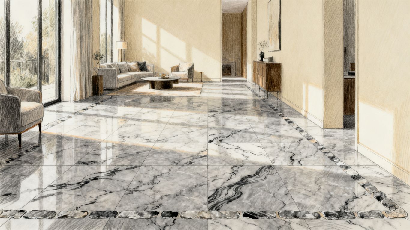 Illustrative Bardiglio marble tile interior