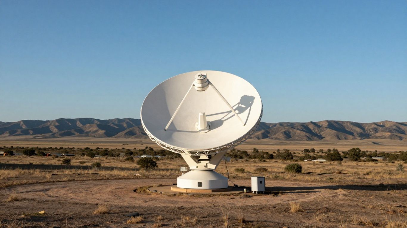 Starlink dish in a remote Texas landscape.
