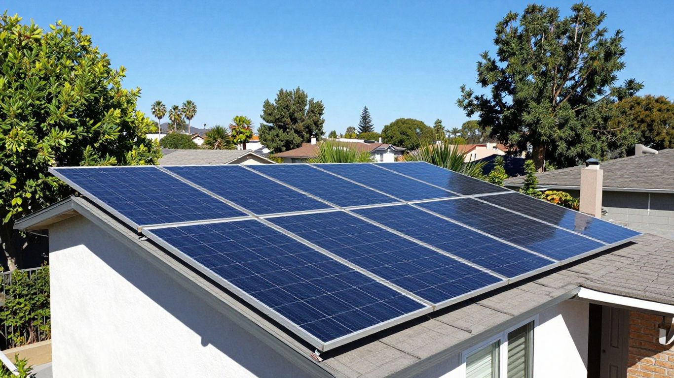 California home with solar panels on the roof.