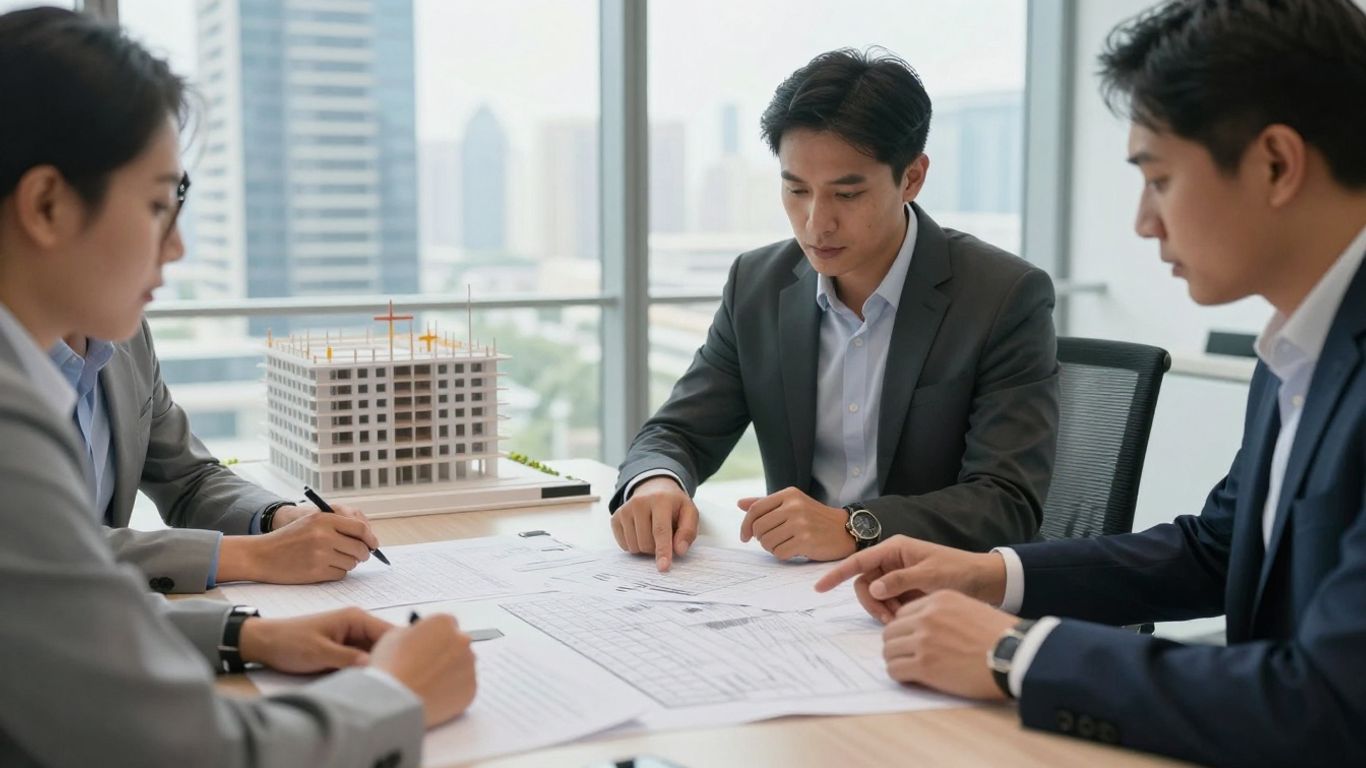 Consultants reviewing project costs and schedules