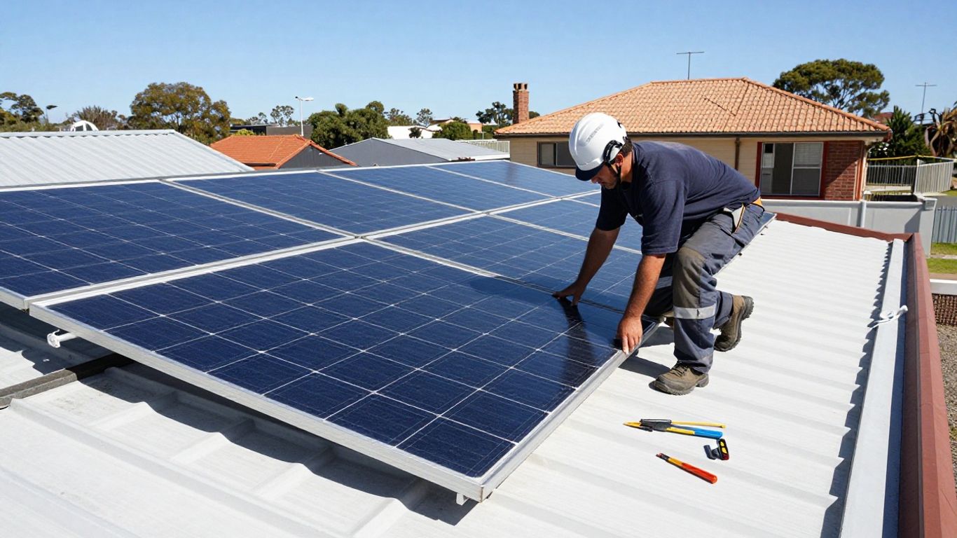 Solar panels being installed on an Australian house roof.