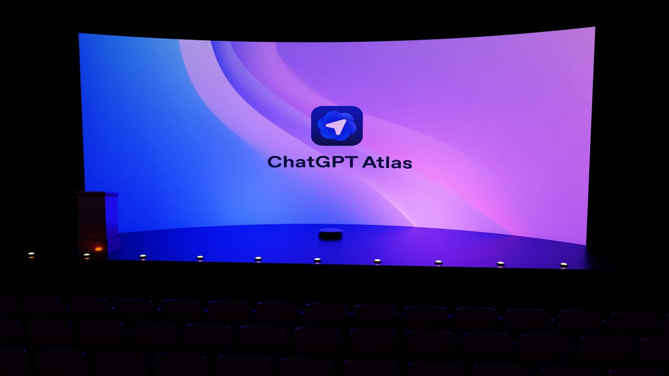 Chatgpt atlas logo displayed on a large screen.