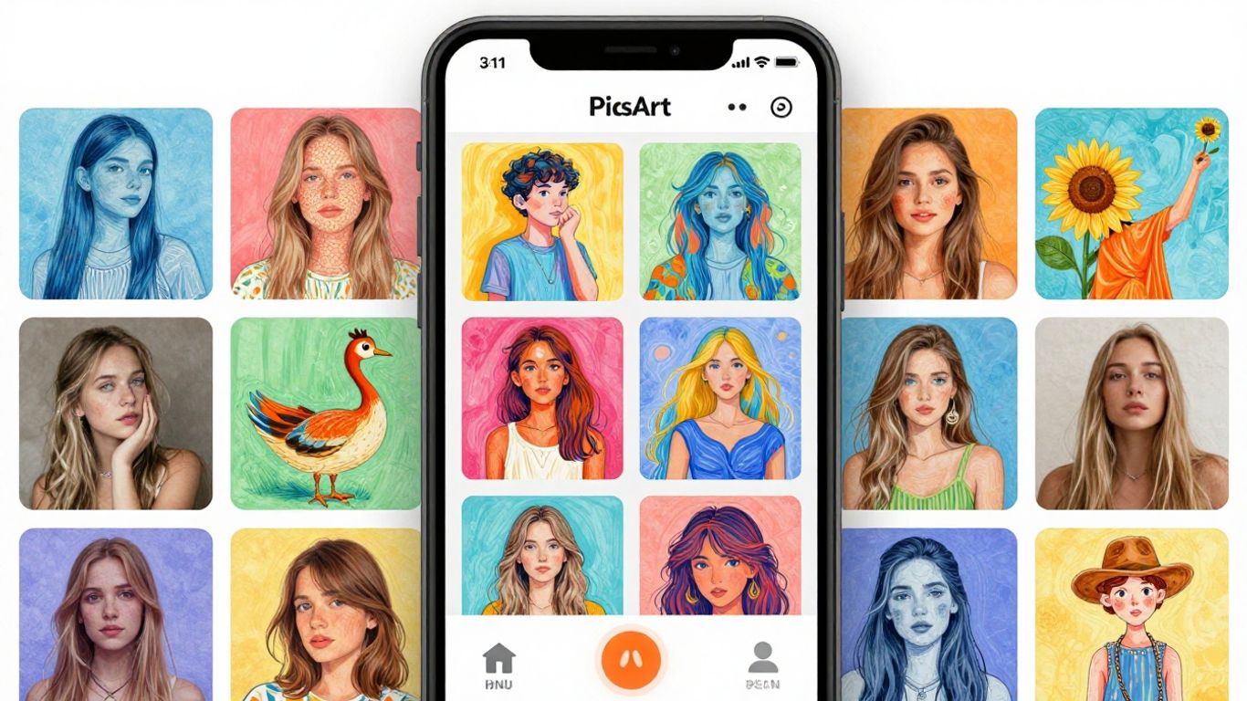 Tela do aplicativo PicsArt com fotos editadas.
