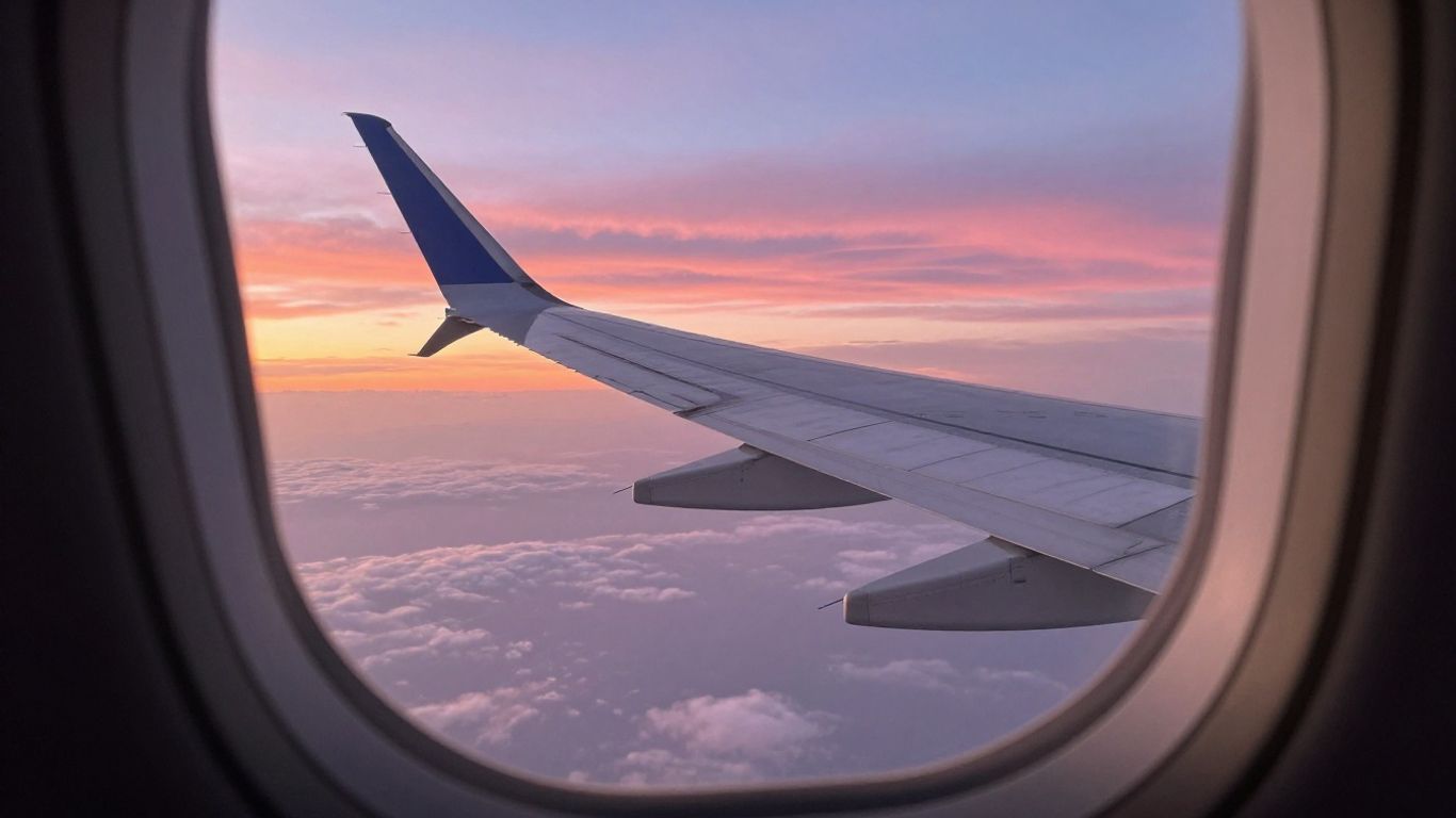 An airplane silhouette against the sky